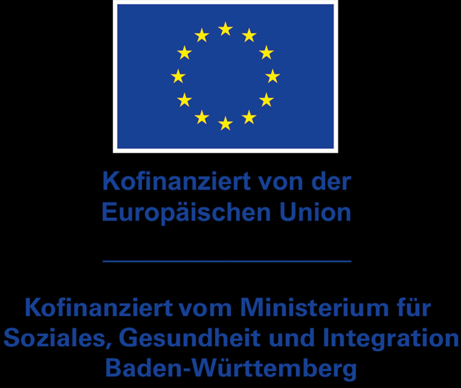 Kombination des EU-Emblems mit dem Förderhinweis auf das Sozialministerium Baden-Württemberg
